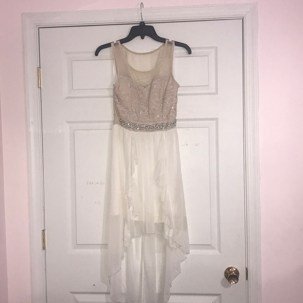 Ivory/Champagne High Low Homecoming Dress